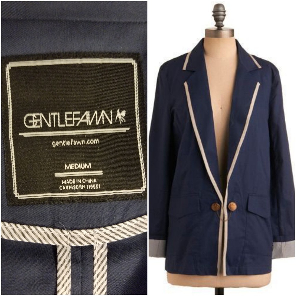 NWT Blue GENTLE FAWN Blazer with White Piping